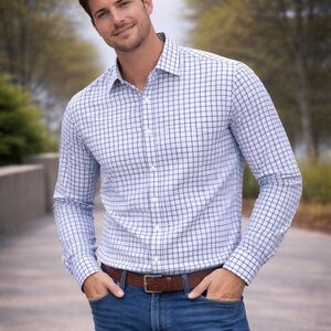 Bonobos Slim Fit Button Down Shirt men’s size XXL white Blue  checkered Stretch